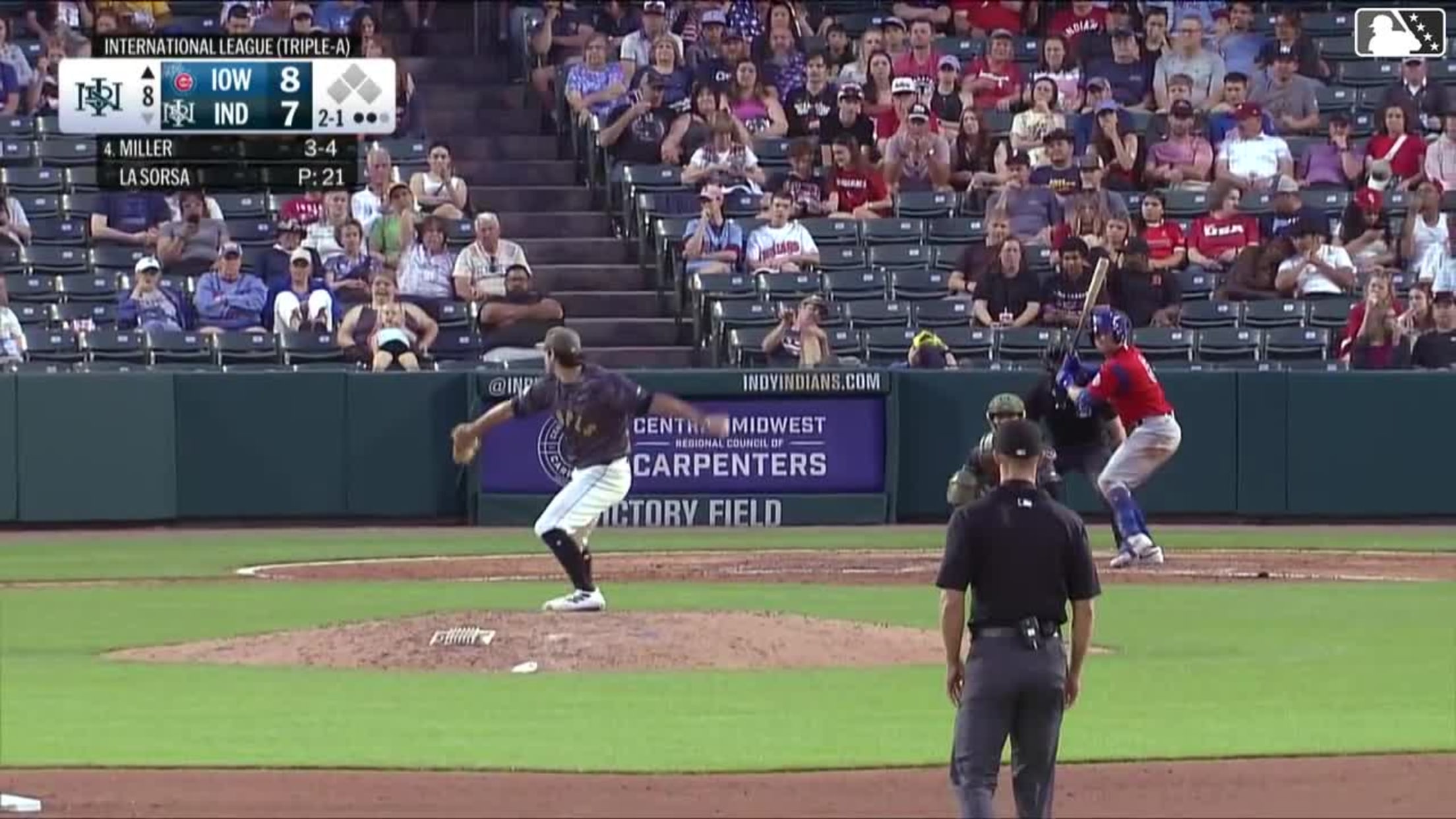Owen Miller homers (3) on a fly ball to left center field.