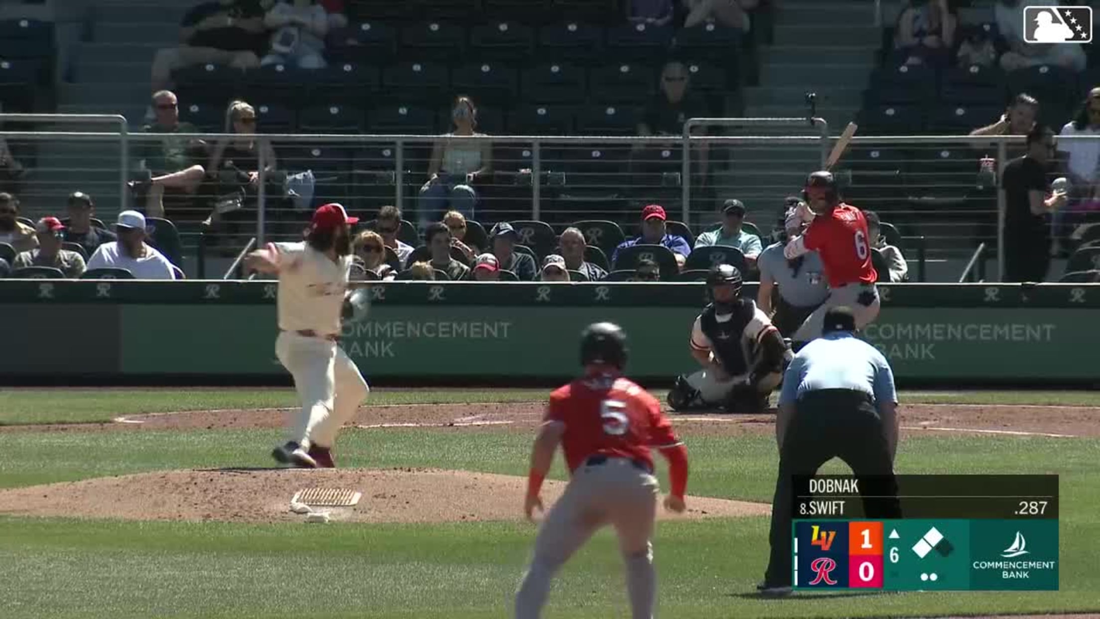 Drew Swift singles on a ground ball to shortstop Colt Emerson. Joey Meneses scores. Brian Serven scores.