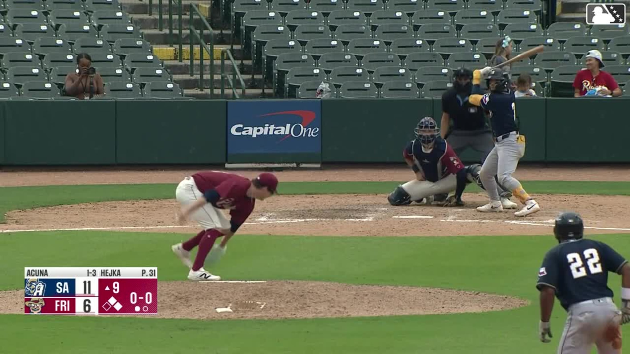 Francisco Acuna out on a sacrifice fly to center fielder Orlando Martinez. Ryan Jackson scores.