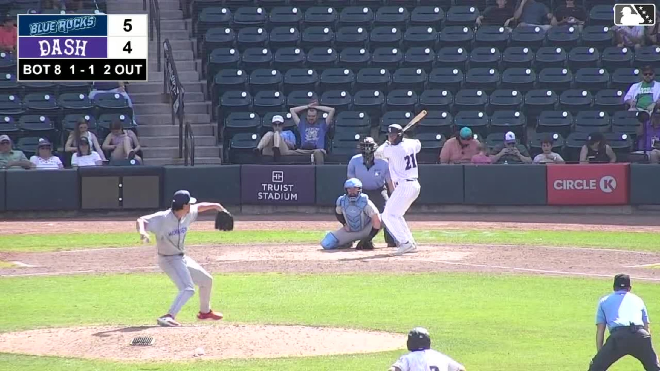 Caleb Bonemer homers (14) on a fly ball to left field. Ely Brown scores. Kyle Lodise scores.
