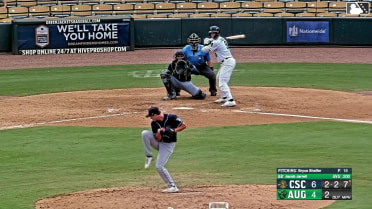 Jacob Jarrell doubles (2) on a ground ball to right fielder Jack Lines. Manuel Campos scores. Matt Scannell scores.