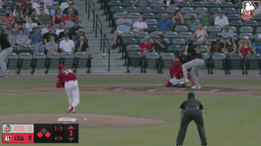 Jordan Groshans out on a sacrifice fly to center fielder Kien Vu. Alex Lodise scores.