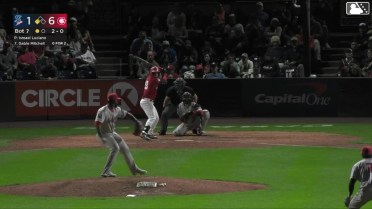 Gable Mitchell hits a ground-rule double (5) on a fly ball to left field. Jean Joseph scores.
