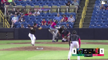 Eduardo Guerrero doubles (14) on a line drive to left fielder Juan Benjamin. Nico Perez scores.