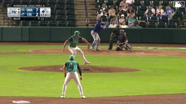 Vinnie Pasquantino out on a sacrifice fly to center fielder Kahlil Watson. Jack Pineda scores.