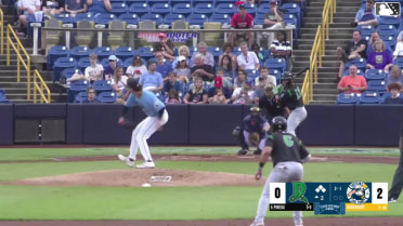 Esmith Pineda out on a sacrifice fly to center fielder Tommy Hawke. Mason Neville scores.