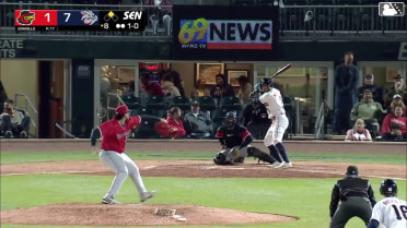 Óscar Mercado singles on a soft fly ball to left fielder Robert Hassell III. Caleb Ricketts scores.