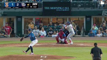 Grae Kessinger out on a sacrifice fly to center fielder Steward Berroa. Jared Oliva scores.