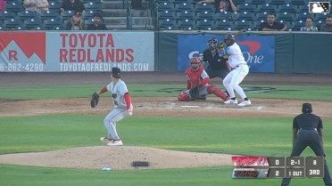 Cesar Quintas doubles (18) on a ground ball to left fielder Jonny McGill. Aiden Taurek scores.