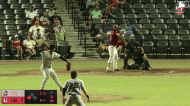 Austin Hendrick singles on a sharp line drive to right fielder Owen Carey. Alfredo Duno scores.