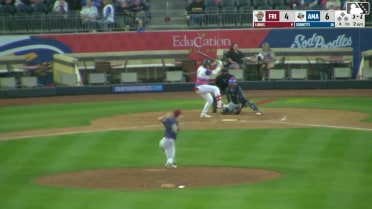 Danny Serretti triples (1) on a fly ball to center fielder Jake Snider.