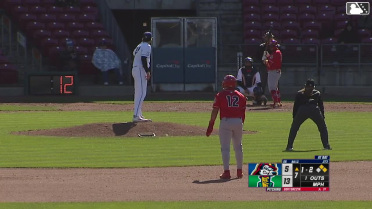 Jesús Baéz singles on a ground ball to center fielder Jacob McCombs. Sammy Hernandez scores. Rainiel Rodriguez to 3rd. Jesús Baéz to 2nd. Fielding error by center fielder Jacob McCombs.