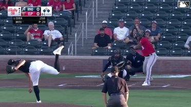 Christian Cerda out on a sacrifice fly to center fielder Carlos Rodríguez. Manuel Pena scores.