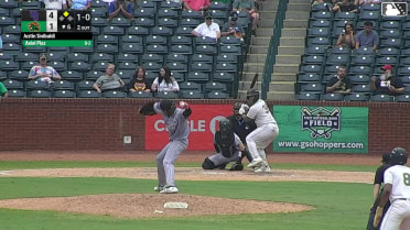 Axiel Plaz homers (14) on a line drive to left center field. Yordany De Los Santos scores.