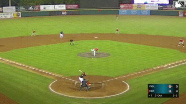 Yolfran Castillo singles on a ground ball to right fielder Jhomnardo Reyes, deflected by second baseman Jemone Nuel. Jay McQueen scores.