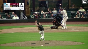 Trey Mancini singles on a line drive to left fielder Victor Bericoto. Christian Moore scores.