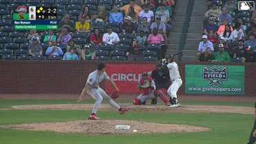 Easton Carmichael singles on a line drive to left fielder Yophery Rodriguez. Ivan Brethowr scores. Wyatt Sanford scores. Easton Carmichael to 2nd.