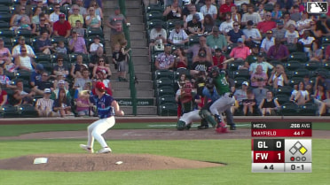 Jose Meza doubles (8) on a sharp line drive to center fielder Ryan Wideman. Chase Harlan scores.