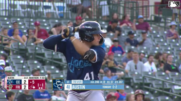 Trevor Austin homers (13) on a fly ball to left field. Will Bush scores.