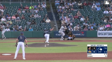 Drew Compton homers (1) on a fly ball to right field. Jordan Groshans scores.