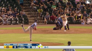Stone Russell singles on a sharp line drive to center fielder Derek Datil. Sean Gamble scores. Josh Hammond to 2nd.