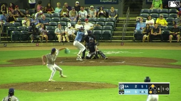 Charlie Pagliarini homers (14) on a fly ball to right field. Bill Knight scores.