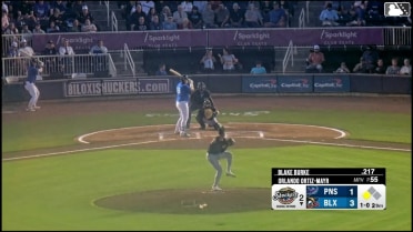 Blake Burke doubles (1) on a sharp fly ball to center fielder Dillon Lewis. Jesús Made scores.