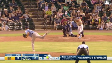 Hyungchan Um singles on a line drive to center fielder Derek Datil. Stone Russell scores.