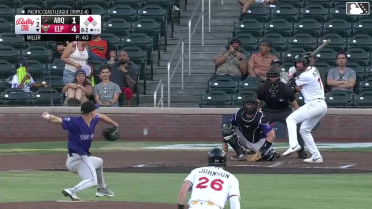 Mason McCoy doubles (16) on a fly ball to left fielder Sterlin Thompson. Bryce Johnson scores.