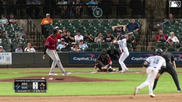 Shay Whitcomb singles on a line drive to left fielder Sterlin Thompson. César Salazar scores. Joey Loperfido to 2nd.