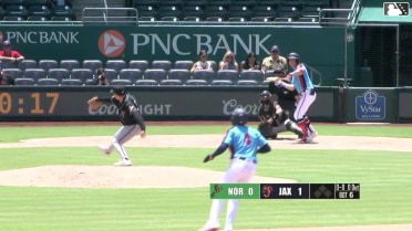 Johnny Olmstead singles on a soft bunt ground ball to first baseman Creed Willems, deflected by pitcher Nick Raquet. Andrew Pintar scores. Fielding error by first baseman Creed Willems.