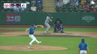 Rhylan Thomas out on a sacrifice fly to center fielder Michael Siani. Jakson Reetz scores.