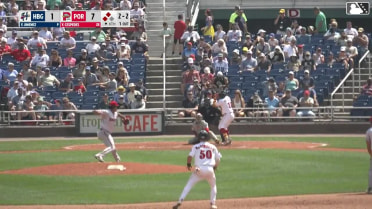 Yoeilin Cespedes singles on a ground ball to left fielder T.J. White. Matt Fraizer scores. Tyler McDonough scores.