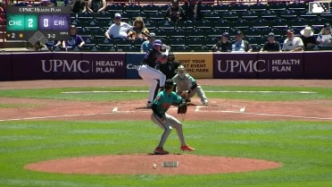 Chris Meyers homers (1) on a fly ball to center field.