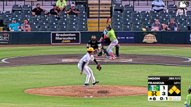 Bernard Moon out on a sacrifice fly to right fielder Jared Jones. Pablo Nunez scores. Arnaldo Lantigua to 3rd.