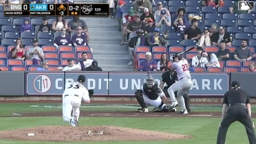 Jacob Reimer doubles (3) on a ground ball to left fielder Wuilfredo Antunez. A.J. Ewing scores.