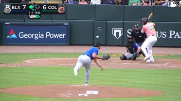 Jordan Groshans reaches on a fielding error by shortstop Jesús Made. Lizandro Espinoza scores.