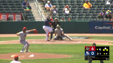 Victor Arias singles on a ground ball to center fielder Lonnie White Jr. Sean Keys scores. Aaron Parker to 2nd.