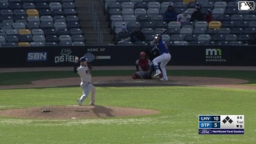 Aaron Sabato homers (1) on a line drive to left center field.