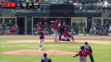 Abimelec Ortiz singles on a line drive to center fielder Steward Berroa. Christian Franklin scores. Harry Ford to 3rd. Dylan Crews to 2nd.