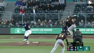 Jase Bowen doubles (3) on a line drive to left fielder Victor Labrada. Samad Taylor scores.