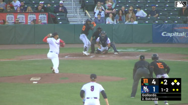 Aron Estrada singles on a ground ball to right fielder Eddie Micheletti Jr. Frederick Bencosme scores.