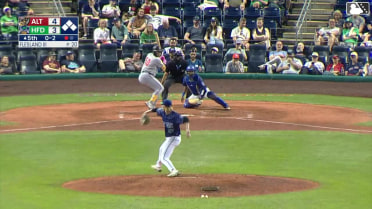 Omar Alfonzo grounds into a double play, pitcher Stu Flesland III to shortstop Andy Perez to first baseman Jimmy Obertop. Callan Moss out at 2nd. Omar Alfonzo out at 1st.