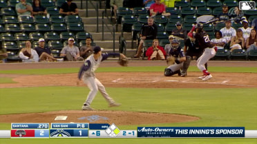 Paulino Santana singles on a ground ball to center fielder Sean Gamble. Deward Tovar scores. Paulino Santana to 3rd. Throwing error by center fielder Sean Gamble.