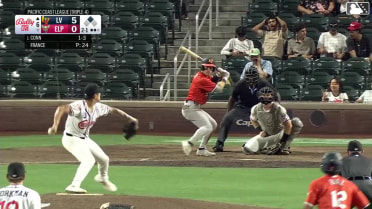 Cole Conn doubles (9) on a line drive to right fielder Bryce Johnson. Davis Diaz scores.