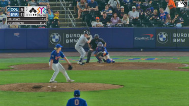 Kyle Manzardo homers (1) on a fly ball to right field.
