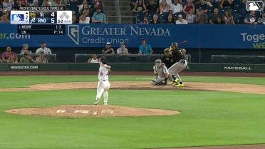 Christian Moore homers (6) on a fly ball to center field.