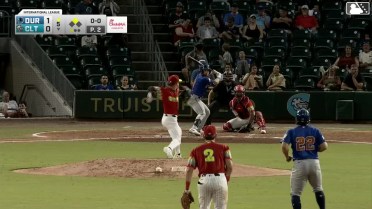 Oliver Dunn doubles (14) on a sharp line drive to center fielder Dru Baker. Logan Driscoll scores.