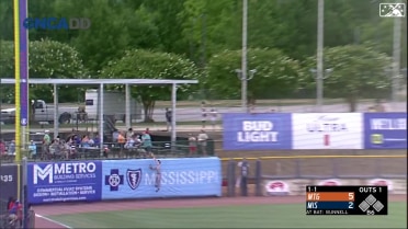 Tristan Peters leaps to rob a home run in left field