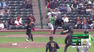 Peyton Stovall singles on a sharp line drive to center fielder Kasen Wells. Victor Acosta scores.